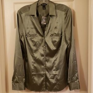 NWT WHBM olive/army green silk blouse.  Sz L